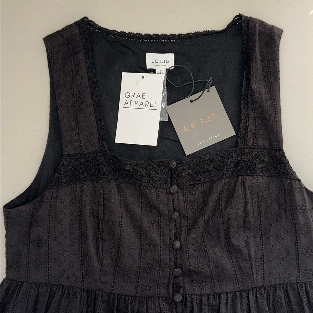 NWT 100% Cotton Le Lis Black Button-Front Mini Dress Size Small. - Picture 10 of 13